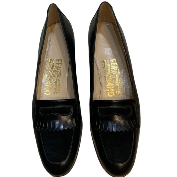 Salvatore Ferragamo New Black Leather & Suede Loafers Sz 5 AA - Picture 3 of 13